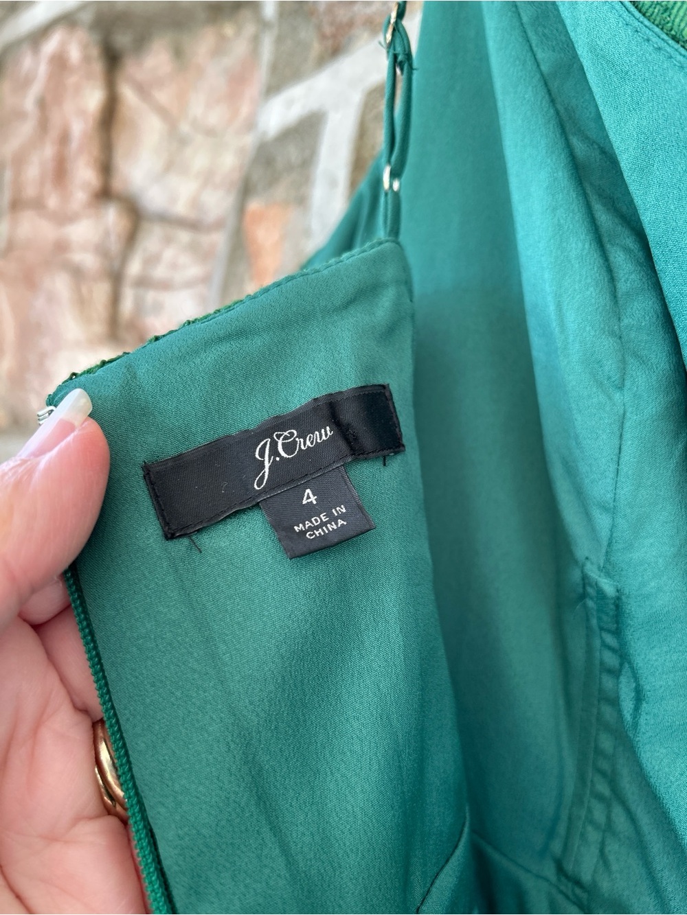 J. Crew Emerald Green Lace Spaghetti Strap Cocktail Dress Size 4 - Picture 9 of 9
